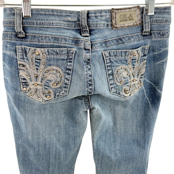Grace in LA Embellished Jeans Fleur Rhinestone Y2K‎ Low Rise Bootcut Denim 29 - Picture 1 of 10
